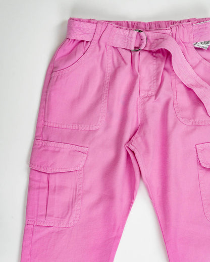 Pantaloni lunghi in cotone tencel con cinturina