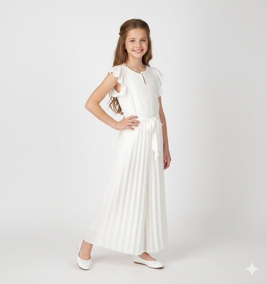 Tuta elegante plissettata con catenina dorata I DO