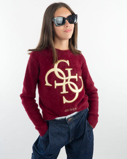 Maglione peloso con logo ricamato dorato GUESS