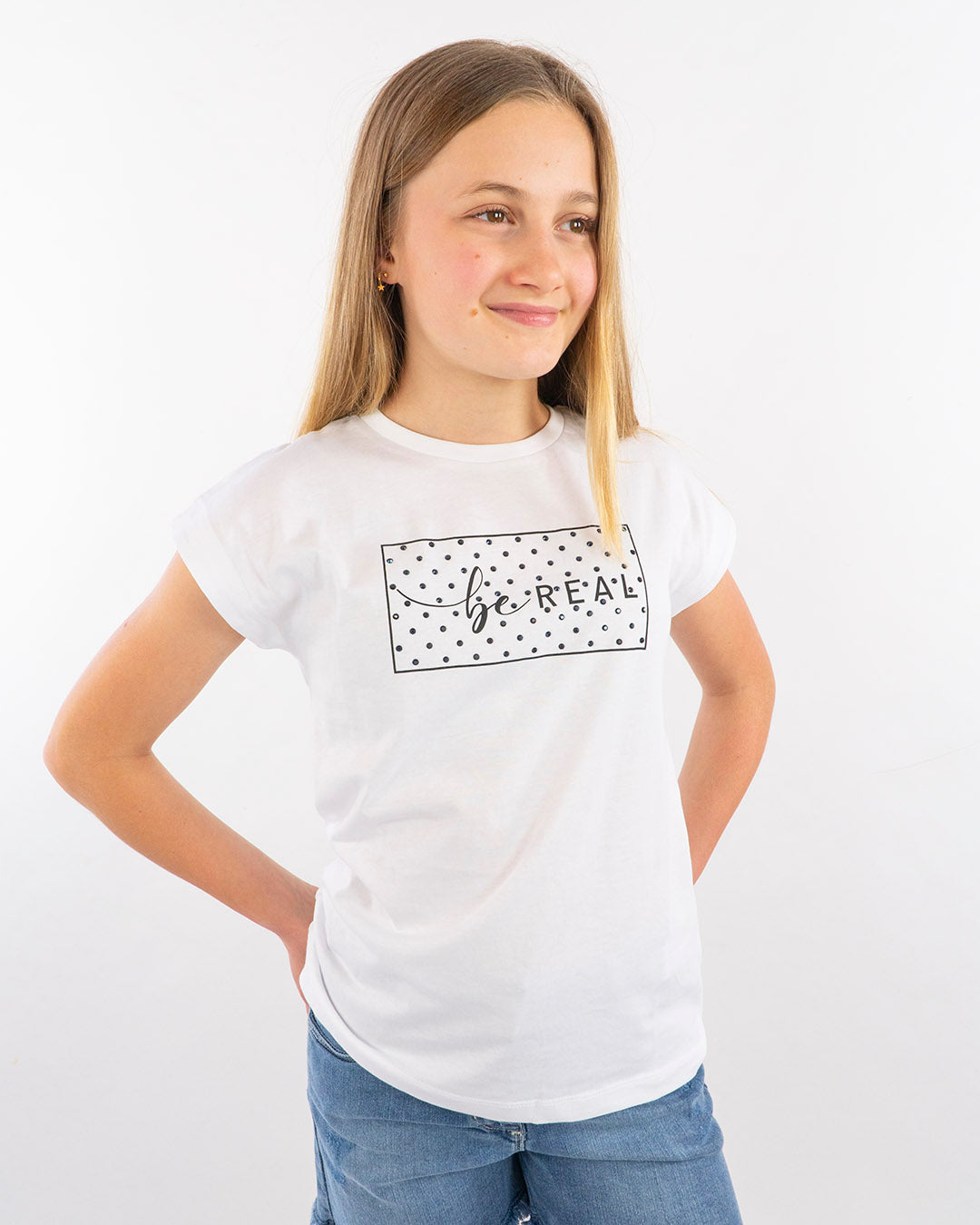 T-shirt con scritta con borchiette I DO