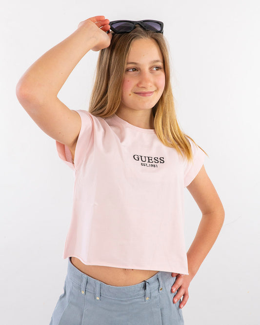 T-shirt larga con logo ricamato GUESS