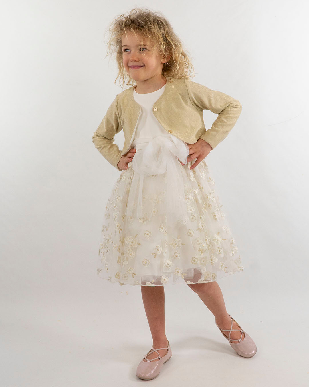 Abito con gonna in tulle a fiori dorati  I DO