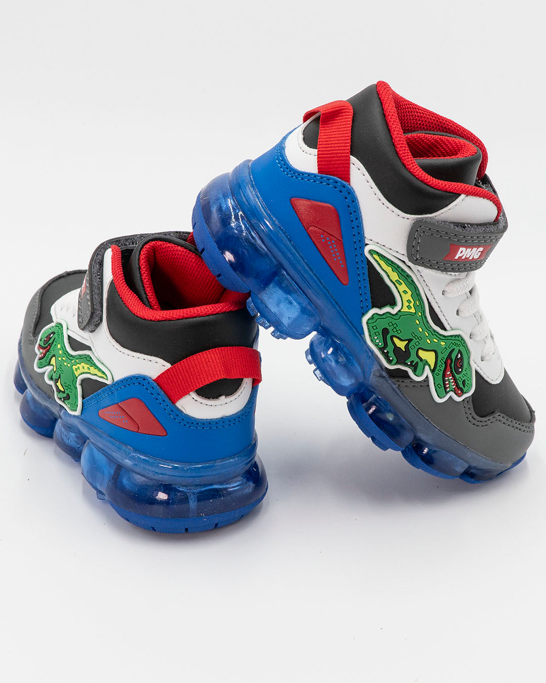 Scarpe alte con luci e strappi, stampa dinosauro