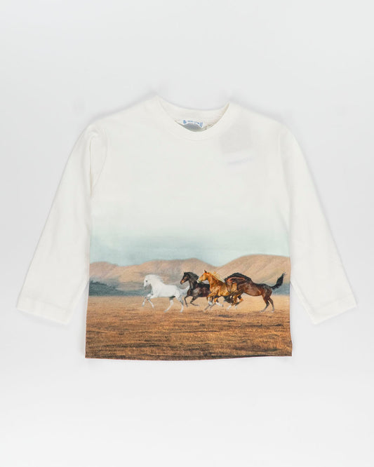 T-shirt manica lunga con cavalli selvaggi MAYORAL