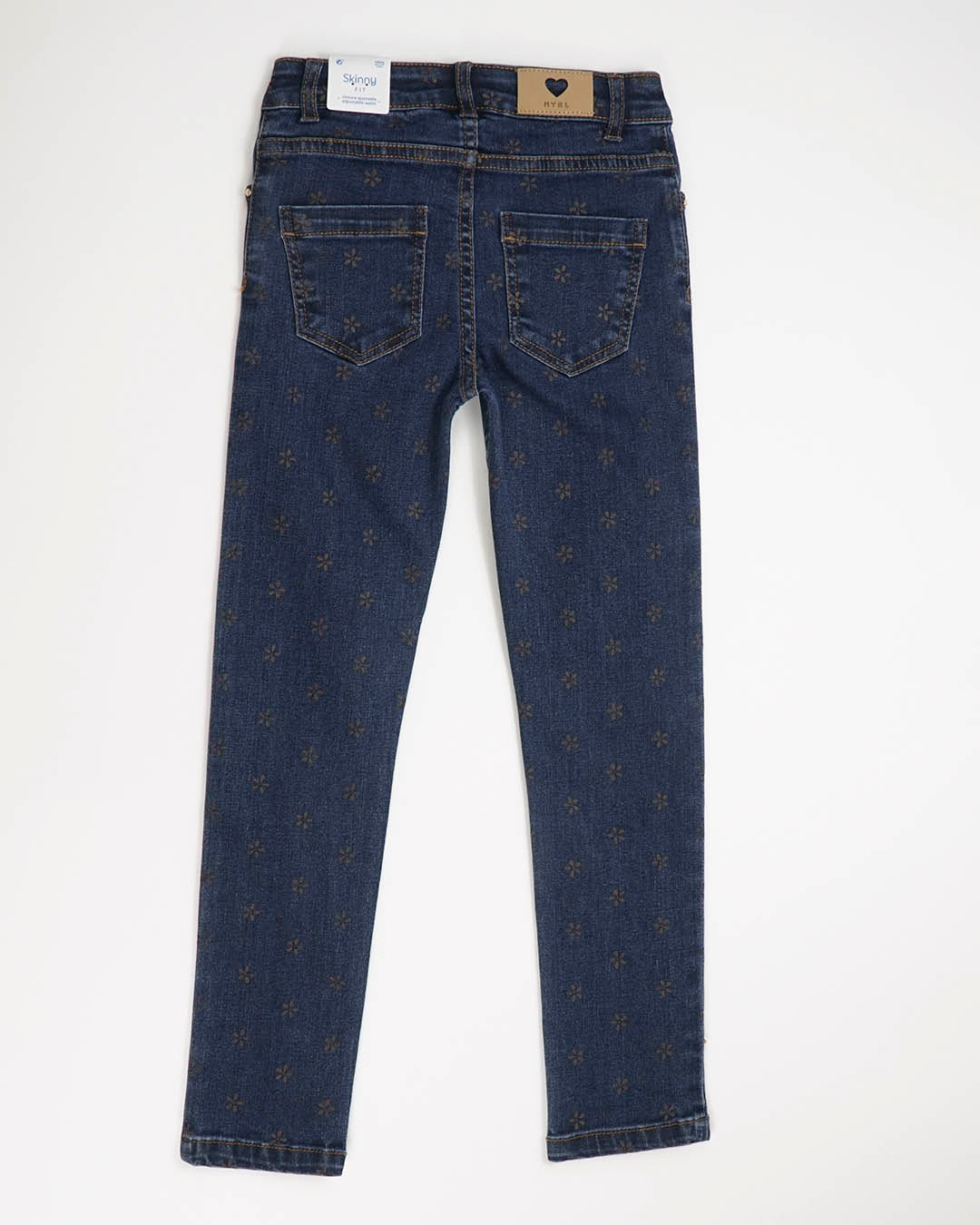 Pantalone lungo in denim stampe fiori