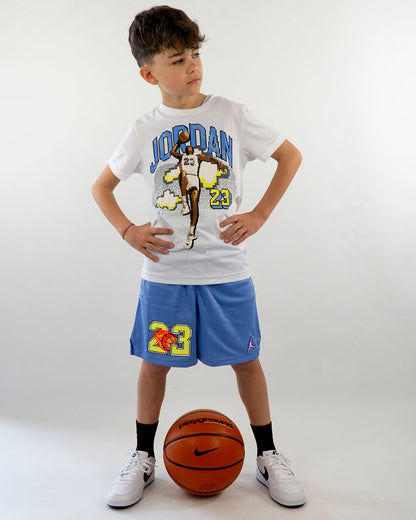 Pantaloncini tipo basket con logo infuocato JORDAN
