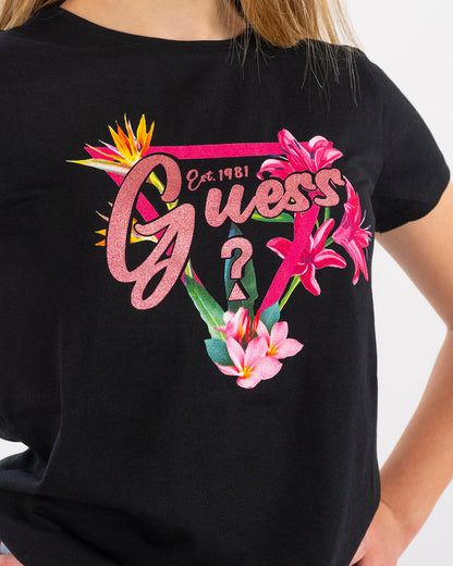 T-shirt con logo fiorato GUESS