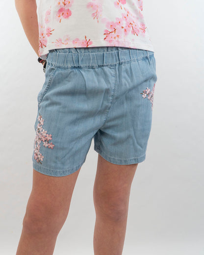 Shorts in denim con fiori ricamati