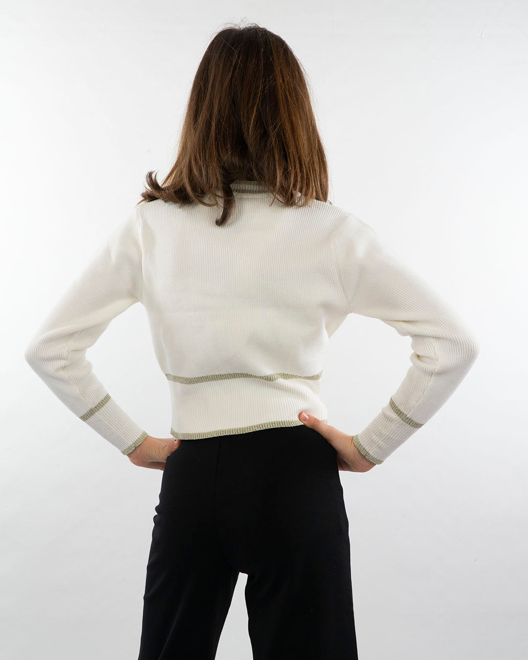 Cardigan con zip e profili oro